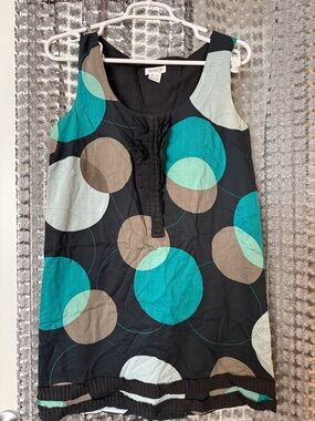 Kensie Girl Black Shift Dress with Teal, Mint & Taupe Circles